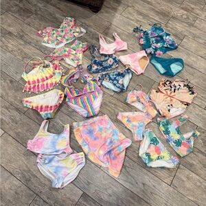 Assorted Girls' Colorful Swimwear Lot - Tie-Dye, Floral & Tropical Prints